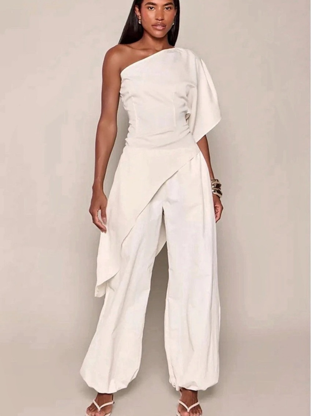 Cream Asymmetric One Shoulder Cape Top Size 4 NWT